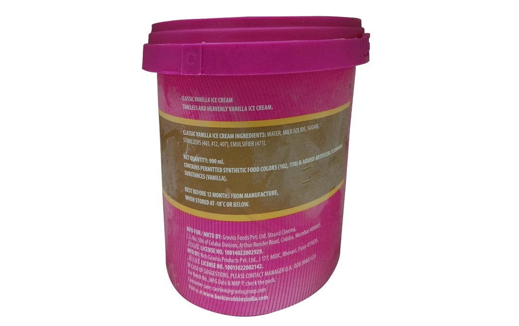 Baskin Robbins Premium Ice Cream Classic Vanilla   Pack  900 millilitre